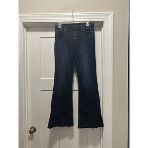 Flying Monkey Jeans Women’s Size 31 Blue Flare Dark Wash Button Fly High Rise